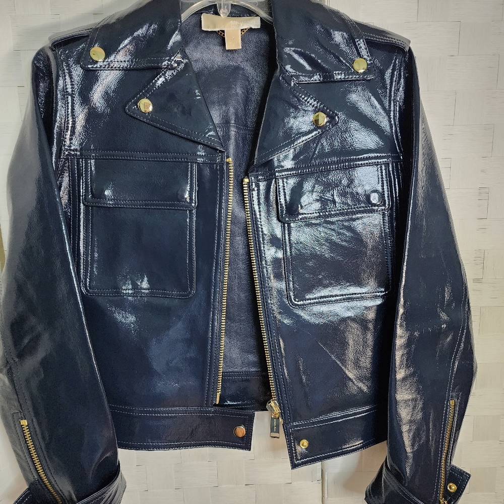 Michael Kors Navy Patent Leather Jacket